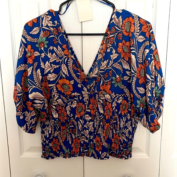 SIENNA SKY Puff Sleeves Boho Floral Printed Top Sz M/L V neck Top - Picture 1 of 13